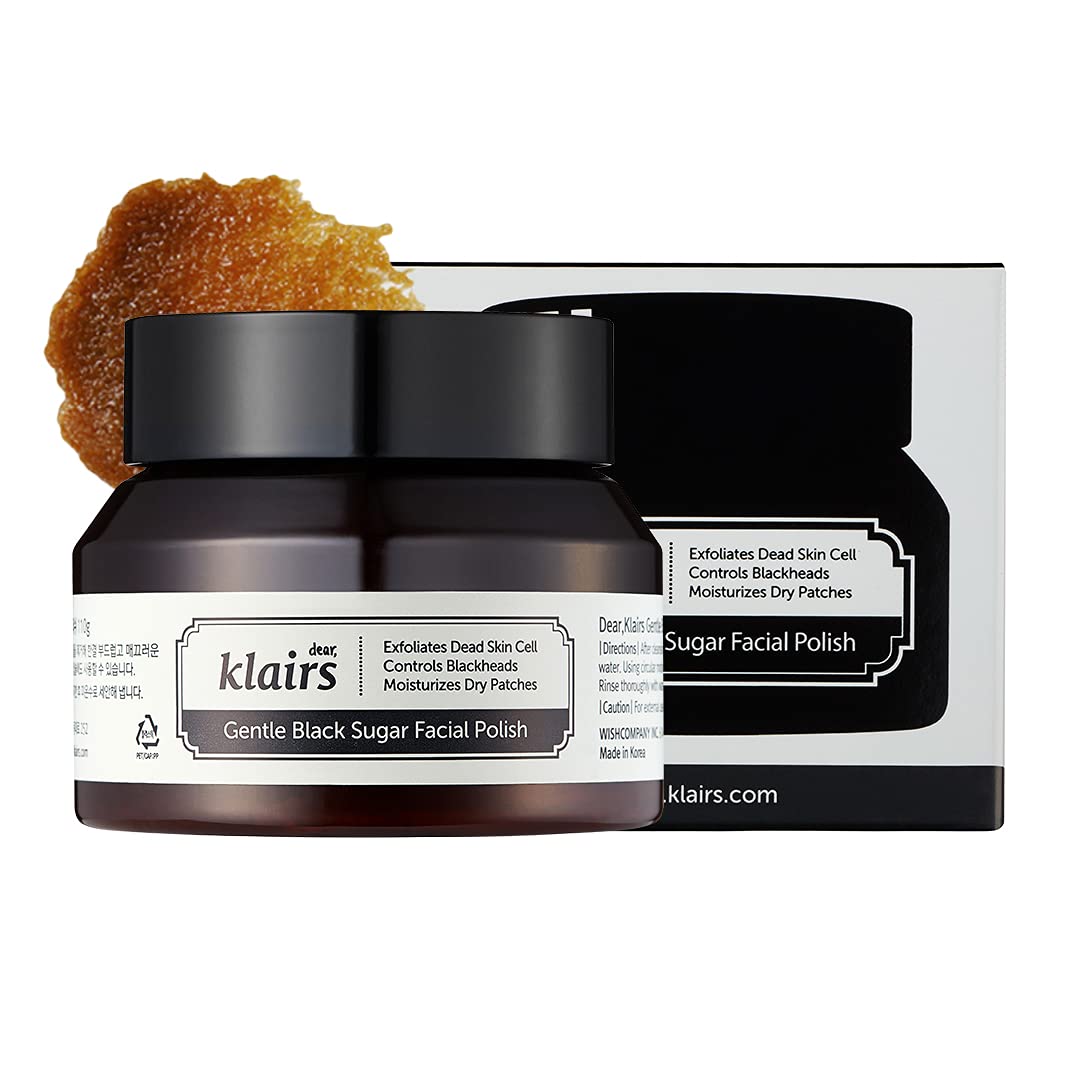 DearKlairs gommage sucre noir visage pot – texture douce qui nettoie les pores en douceur.