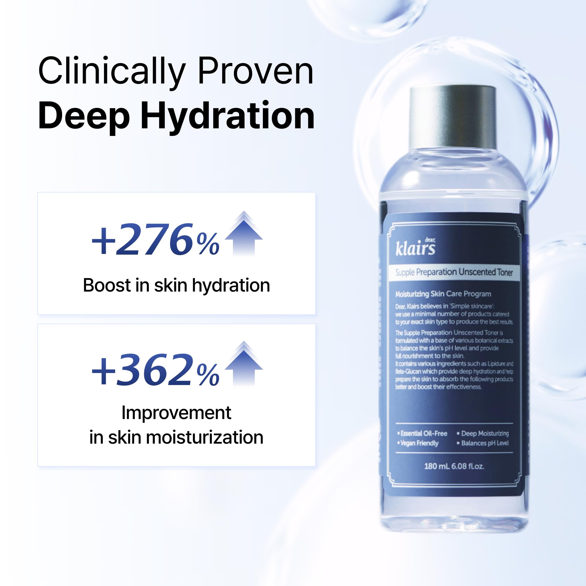 DearKlairs tonique sans parfum – hydratation immédiate sur la peau.
