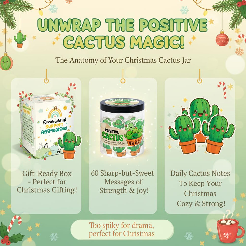 DEARMINE Positive Cactus Jar card designs close-up showing cactus illustrations.