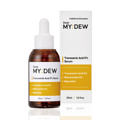 DearMYDEW sérum tranexamique 5%, flacon élégant, cible les taches et uniformise le teint.