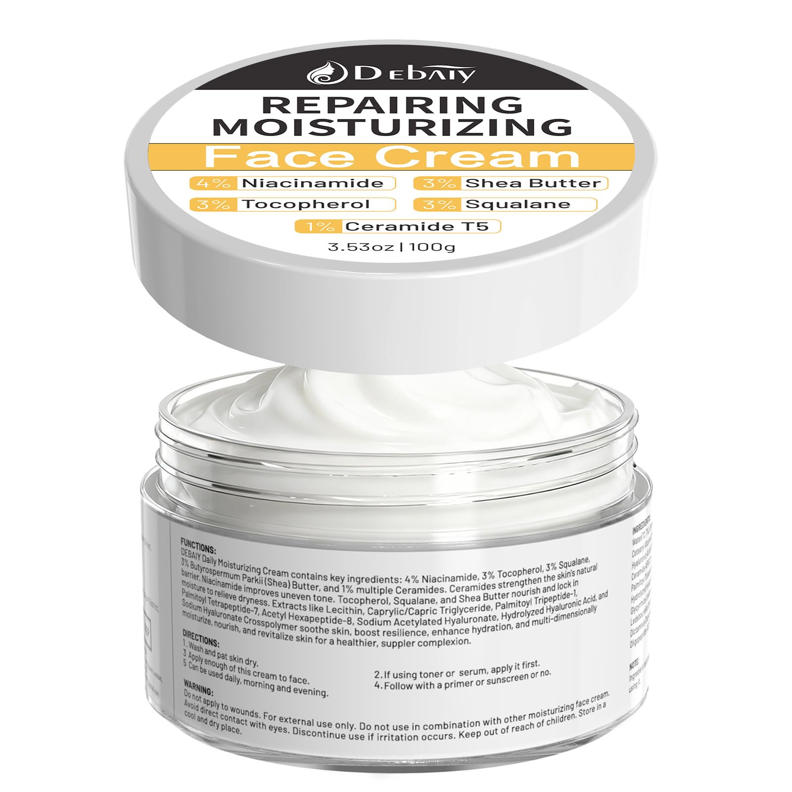 DEBAIY Crème Hydratante Visage avec Niacinamide 4%, teint plus uniforme