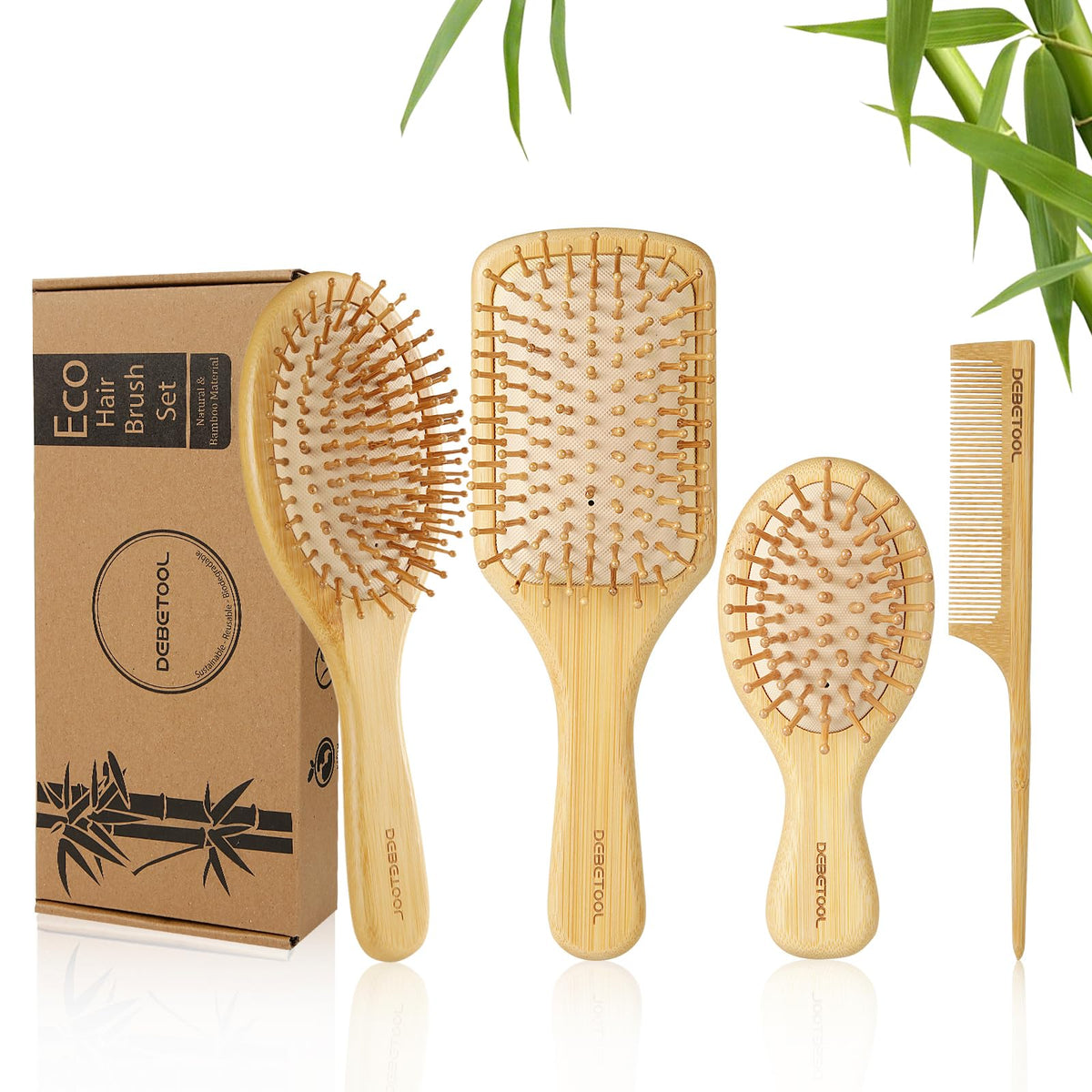 Brosse DEBETOOL en bambou écologique pour démêlage en douceur et respect du cuir chevelu.