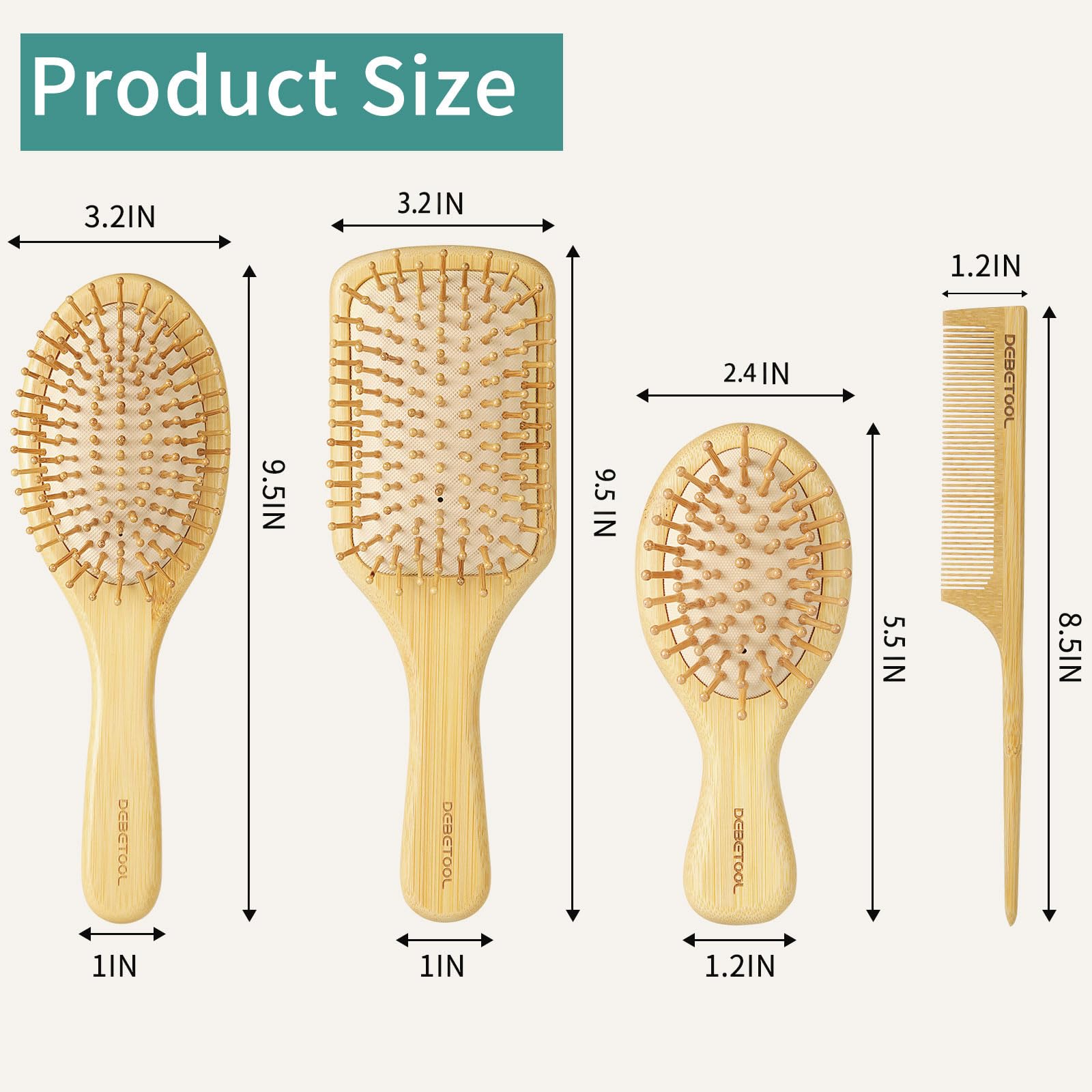 Brosse DEBETOOL en bambou avec poignée ergonomique pour un confort d’utilisation prolongé.