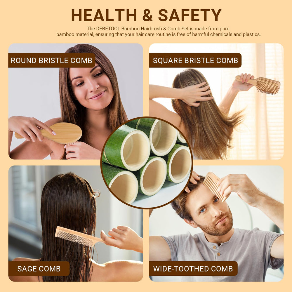 DEBETOOL ensemble brosses bambou pour tous types de cheveux