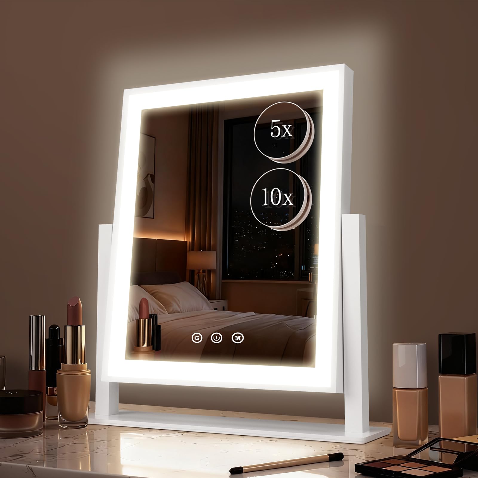 Miroir DECADENCE de 14 pouces avec LED pour un maquillage clair et précis.