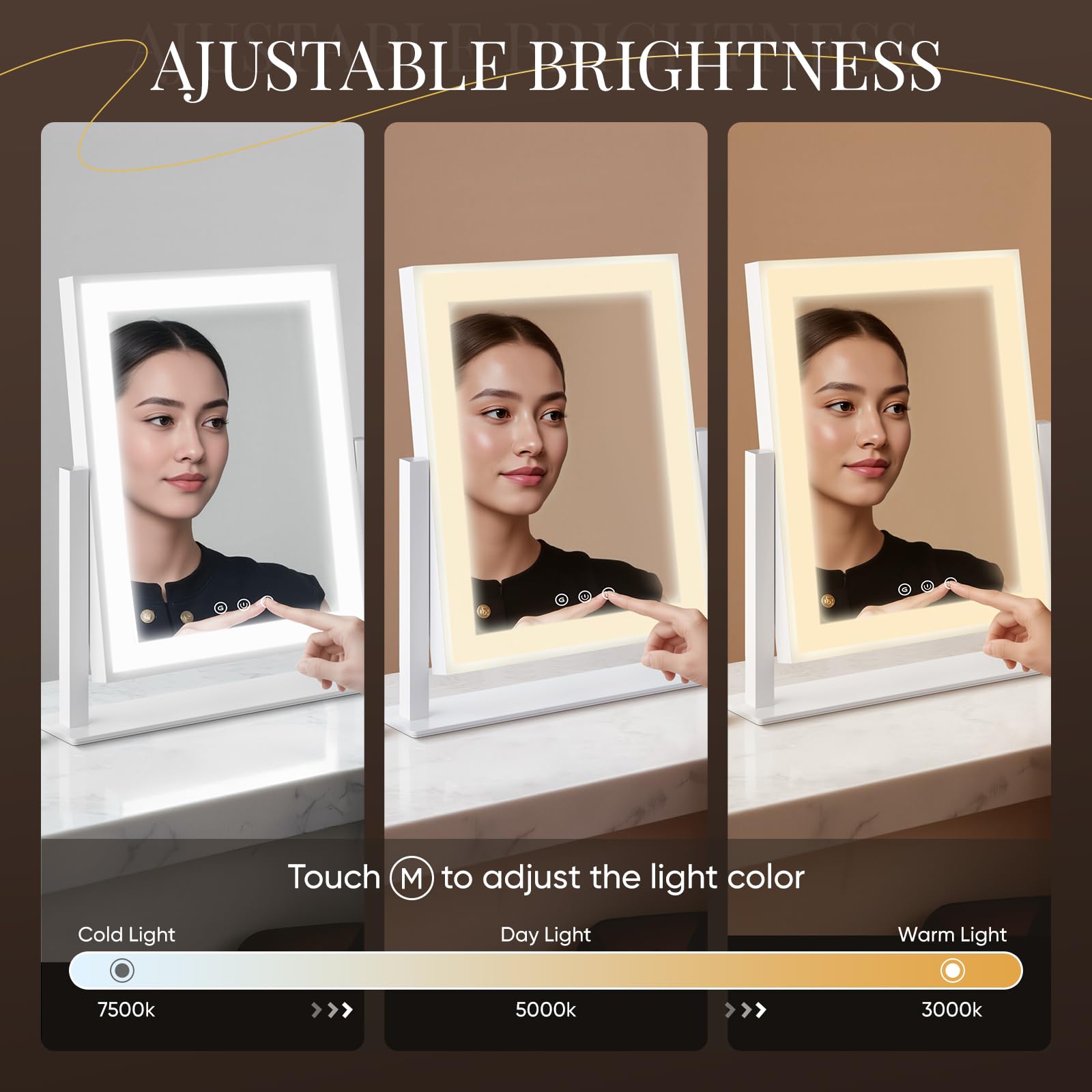Miroir amovible 10X/5X DECADENCE pour un détail précis lors du maquillage.