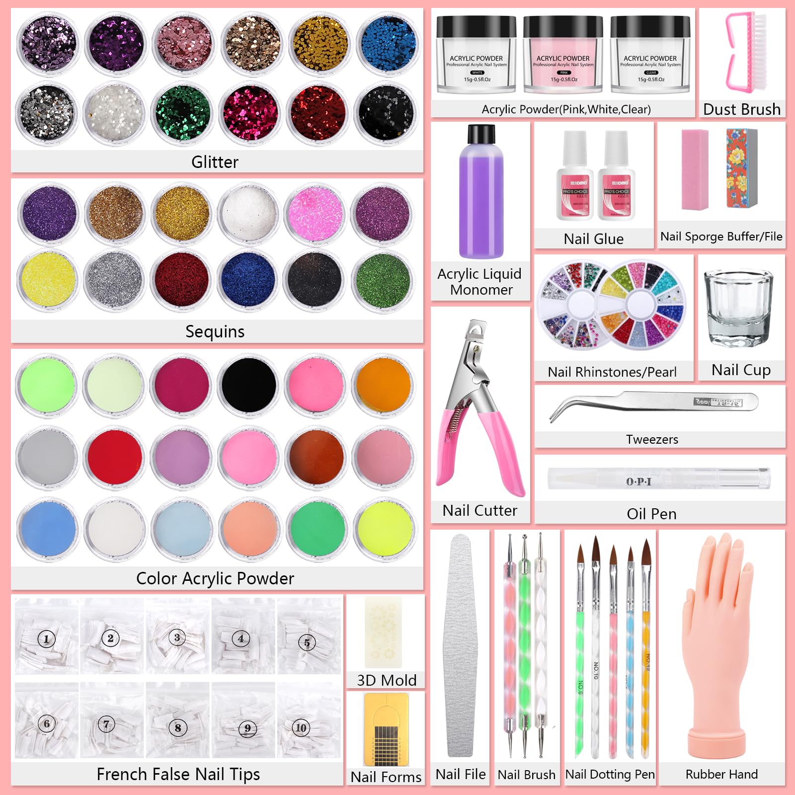 Déciniee poudre-acrylique-pink, poudre rose durable pour finitions faciles.