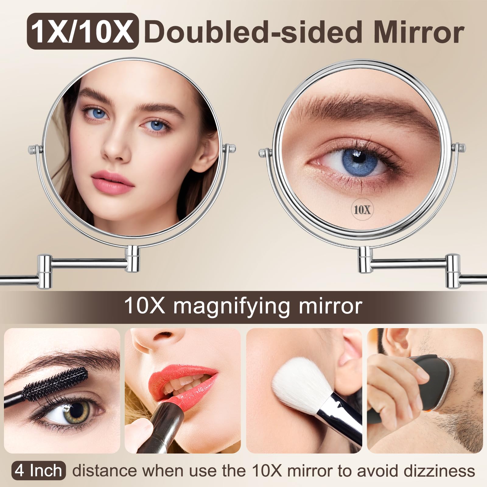 DECLUTTR miroir 10x détail visage, utile pour les retouches maquillage.