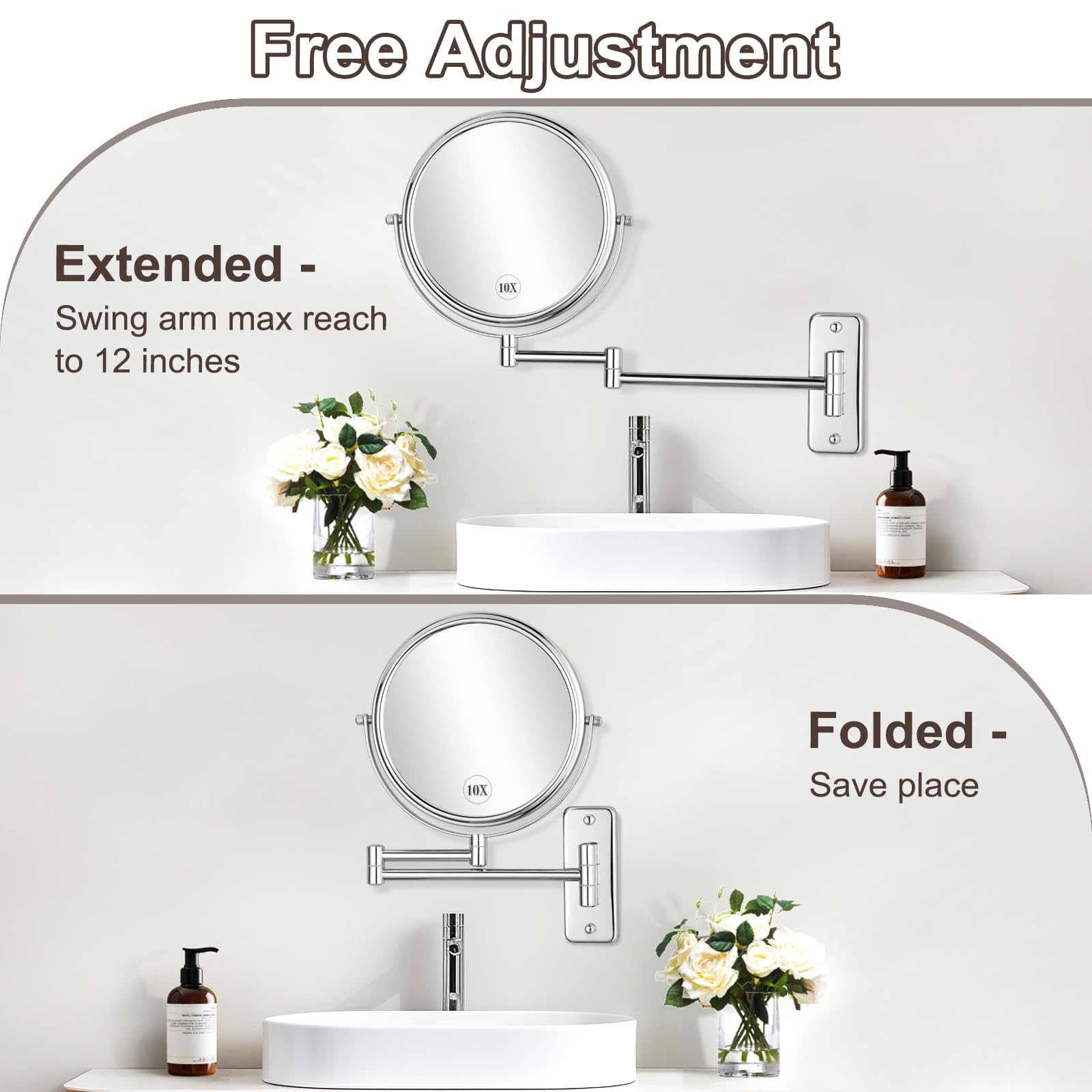 DECLUTTR miroir chrome fini, design durable et facile a nettoyer.