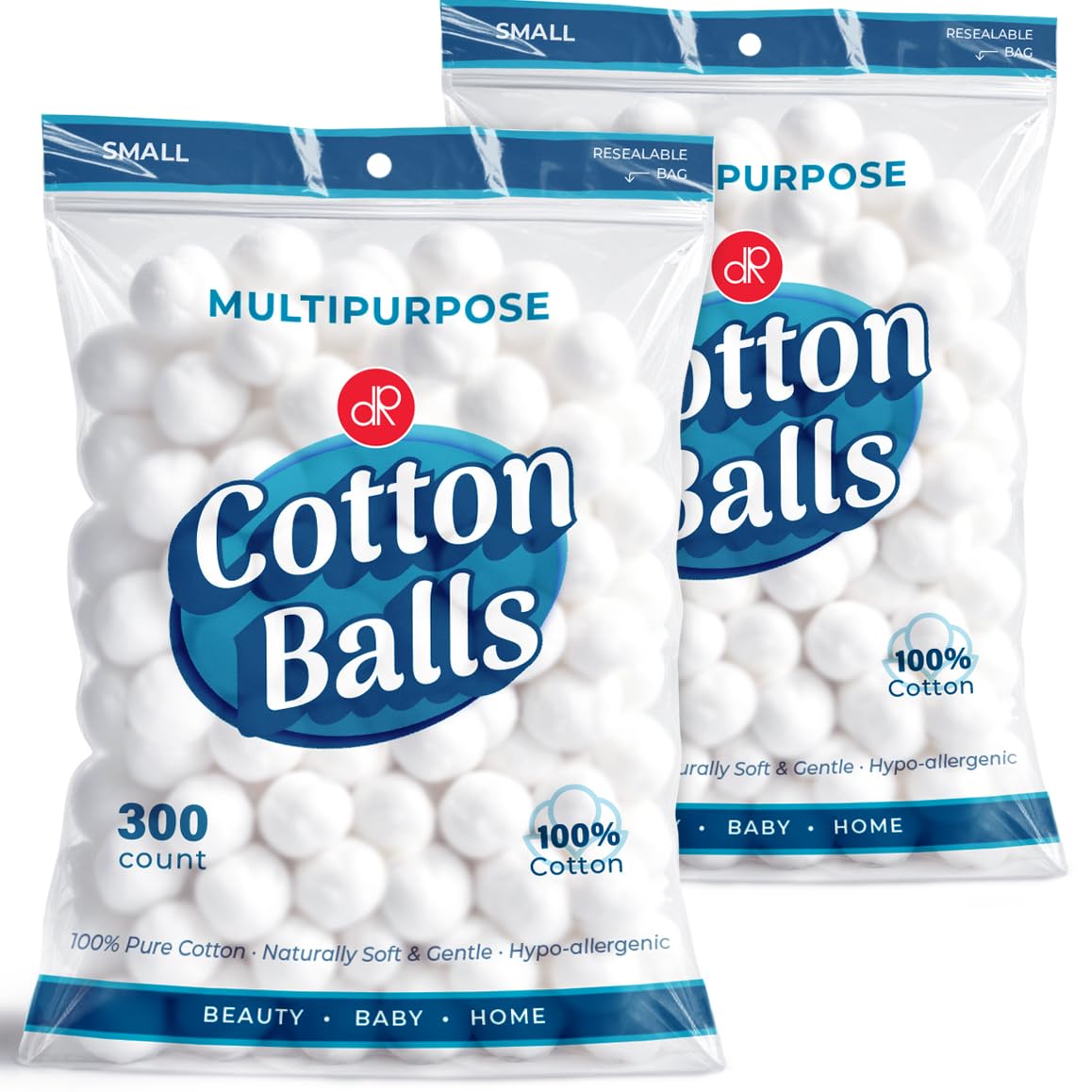 Boules DecorRack petites en coton pur, parfaites pour maquillage précis et soins délicats.
