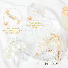 Barrette DEEKA pour cheveux, perles blanches et ruban doré, maintien confortable.