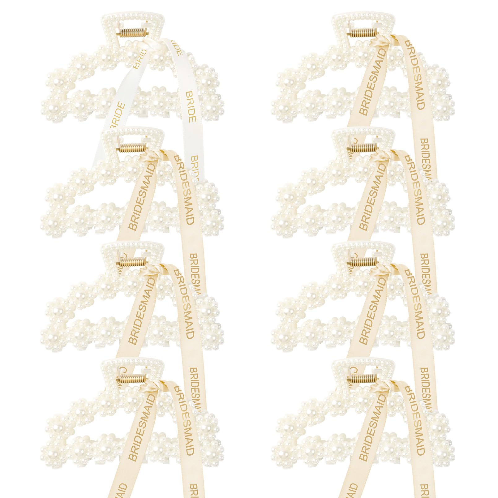 Barrette DEEKA avec perles blanches et ruban doré, idéale pour rehausser une coiffure.