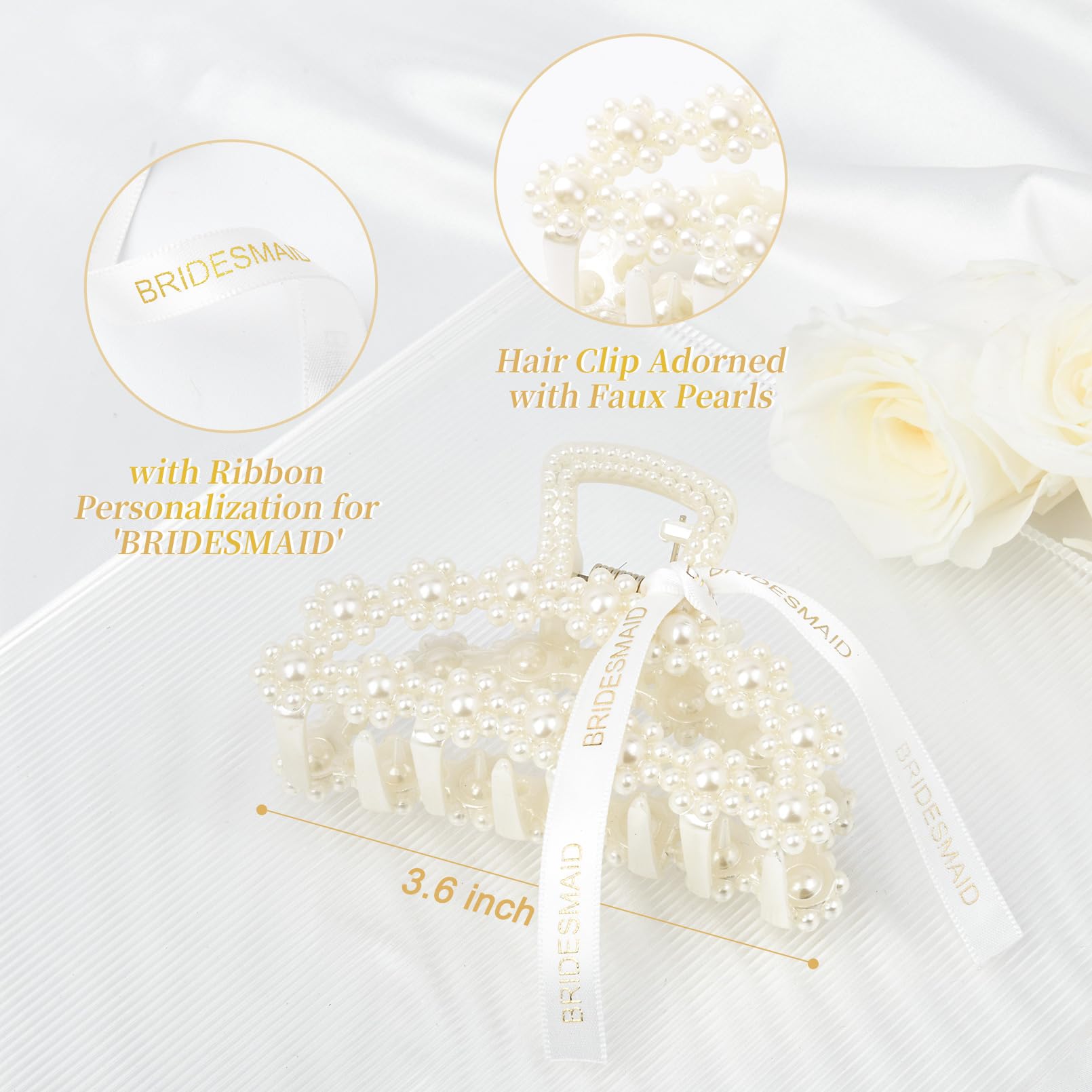 DEEKA pince cheveux perles blanches ruban doré, accessoire mariage.