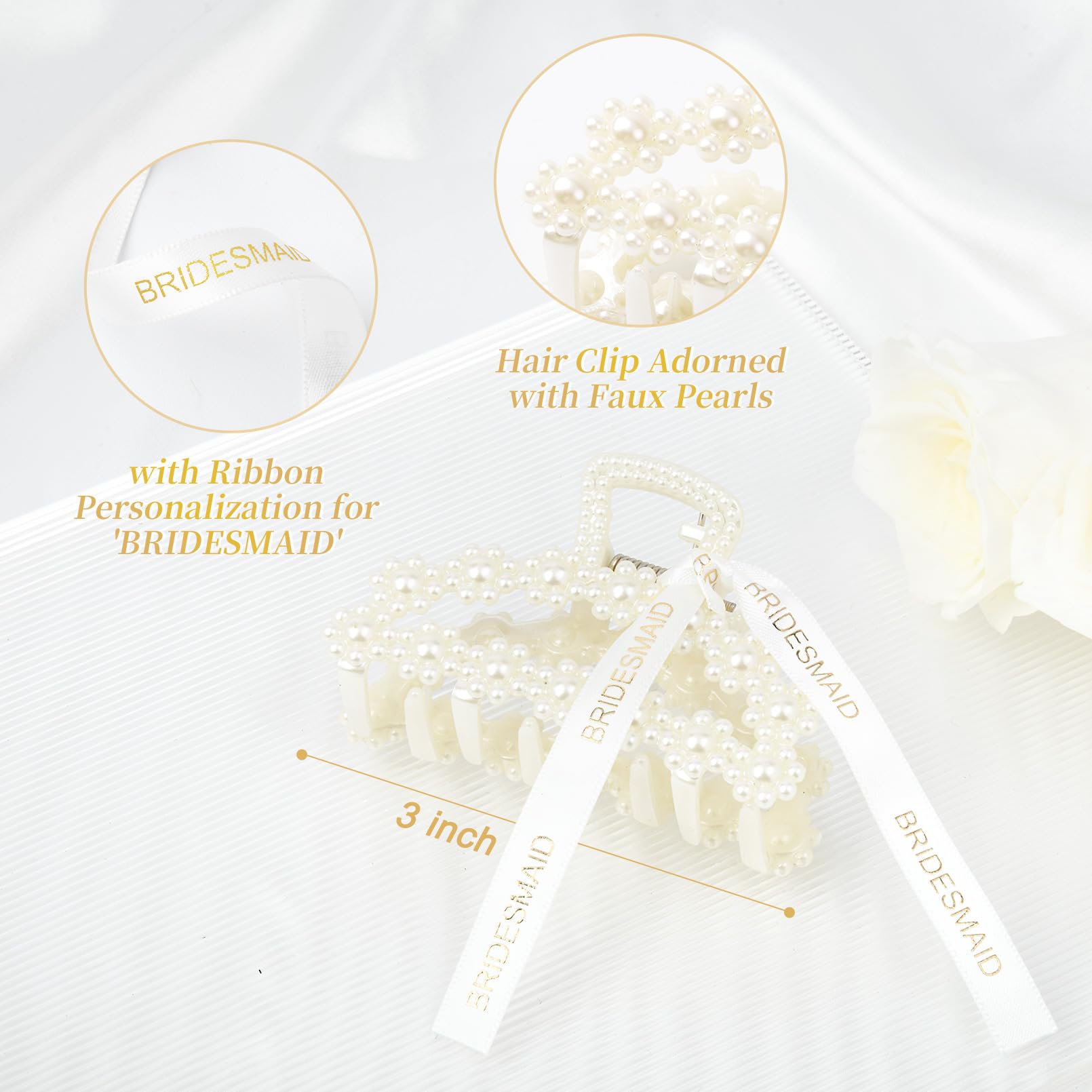 DEEKA pinces-cheveux-perles-ruban-blanc, détail raffiné pour robe de mariée.