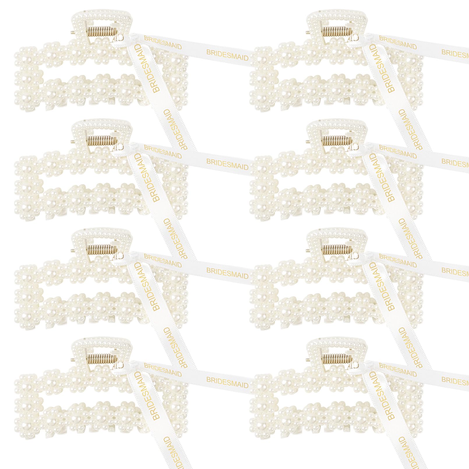 Pinces Deeka pour cheveux rectangulaires avec perles et ruban blanc, accessoire chic pour demoiselles d'honneur