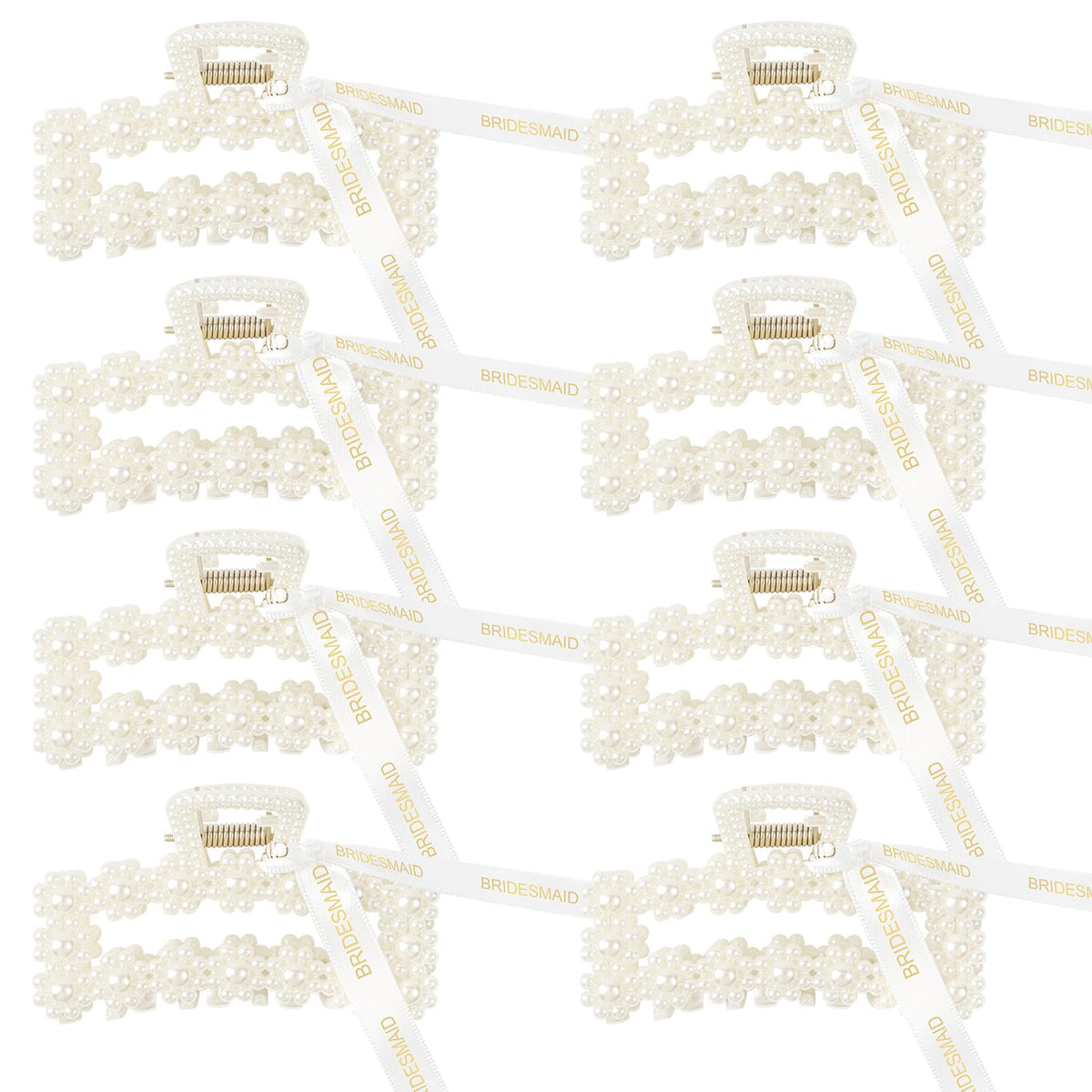 Pinces Deeka pour cheveux rectangulaires avec perles et ruban blanc, accessoire chic pour demoiselles d'honneur