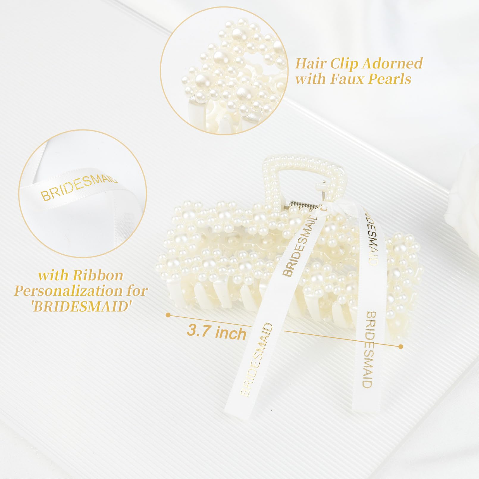 Pinces Deeka avec perles et ruban, fixation aisée pour chignon lors du jour J