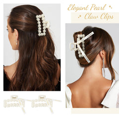Pinces Deeka pour cheveux rectangulaires, perles blanches et ruban blanc, élégance assurée