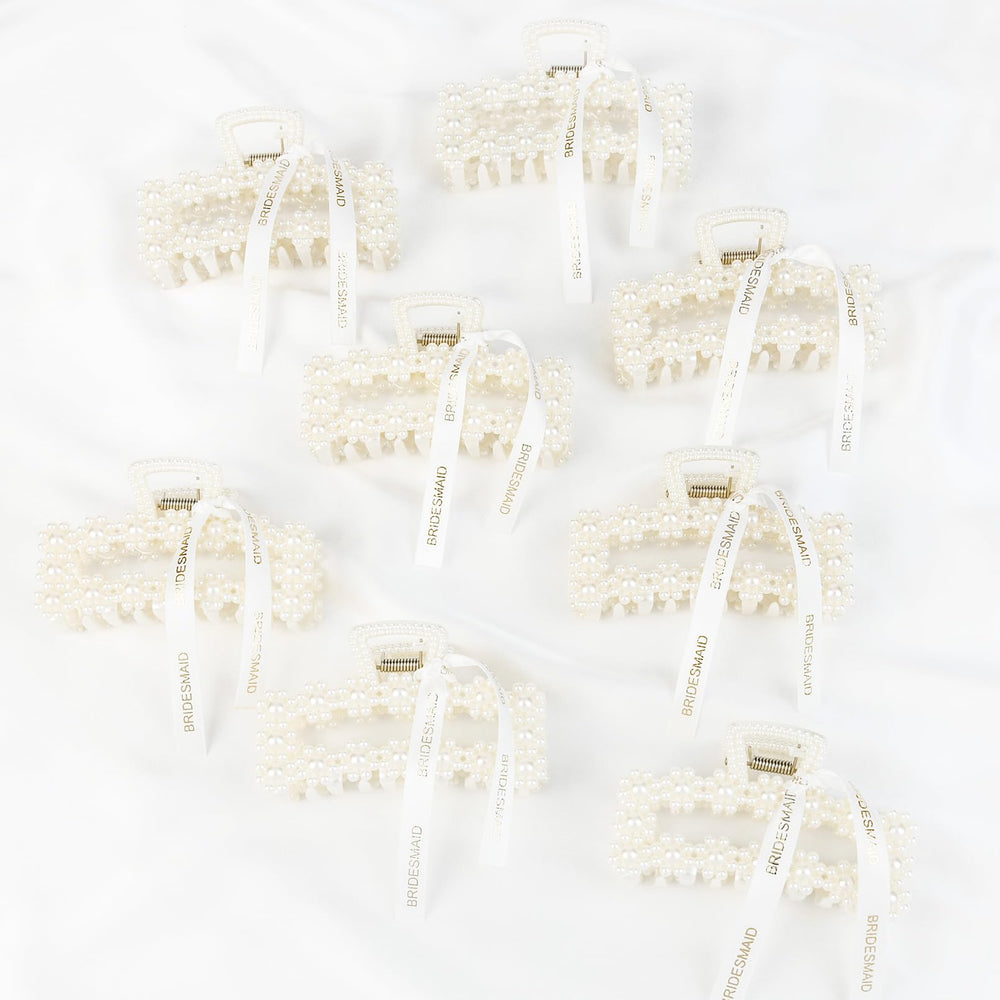 Pinces Deeka pour cheveux, perles et ruban blanc, idéal pour coffret cadeaux de mariage