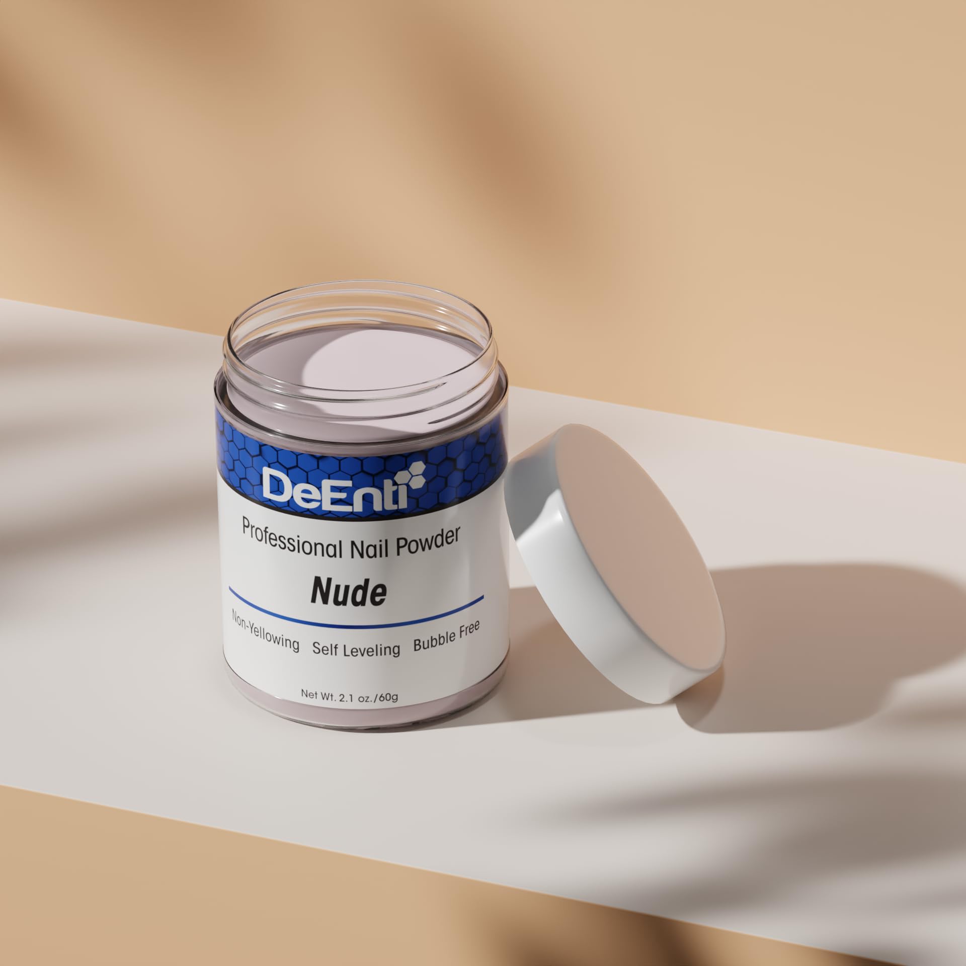 DeEnti Poudre Acrylique Nude non-jaunissante pour une couleur fidèle.
