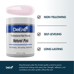 DeEnti poudre acrylique rose naturel, finition ultra lisse idéale pour extensions.