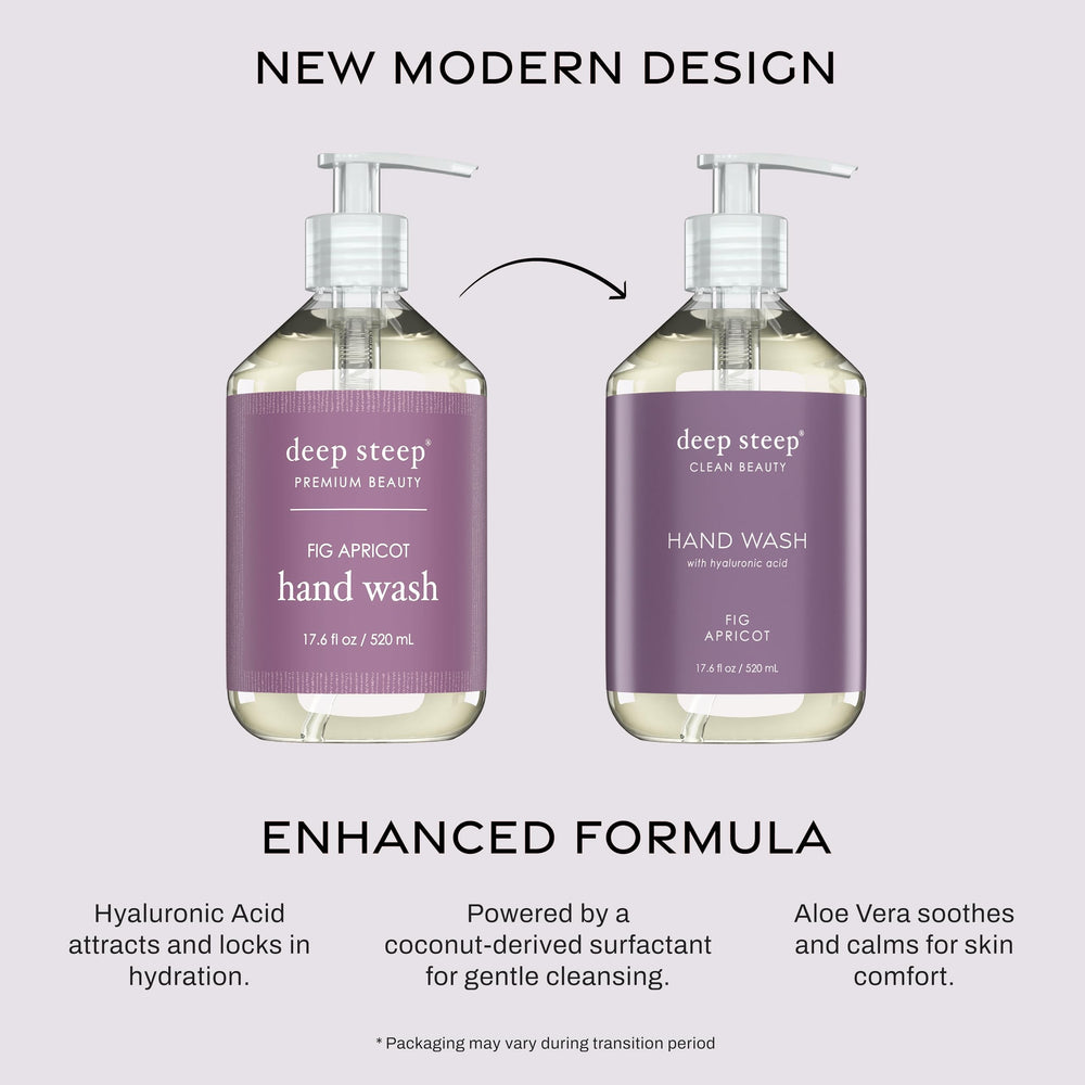 Deep Steep Lave-mains figue-abricot, huile d'argan nourrit la peau lors du lavage.