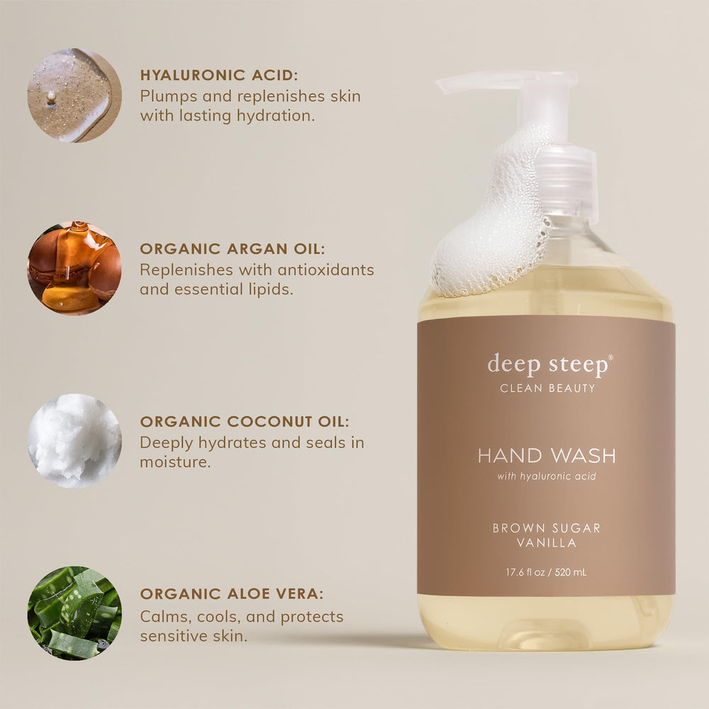 Deep Steep Lave-mains figue-abricot, étiquette végan et sans cruauté.