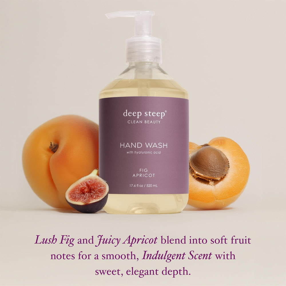 Deep Steep Lave-mains figue-abricot, huile d'olive apaise et protège les mains.