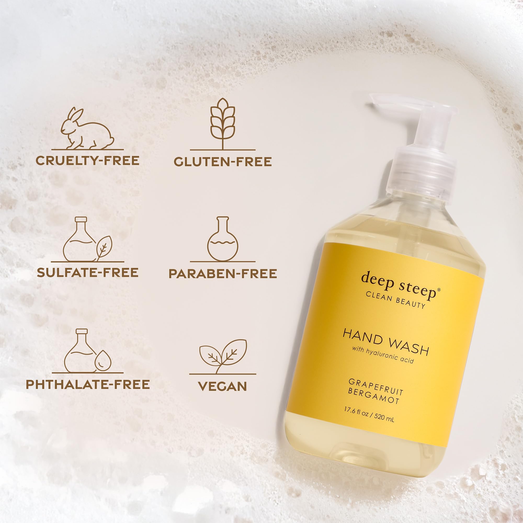 Deep Steep Lave-mains figue-abricot, parfum fruité évoquant un rituel quotidien.