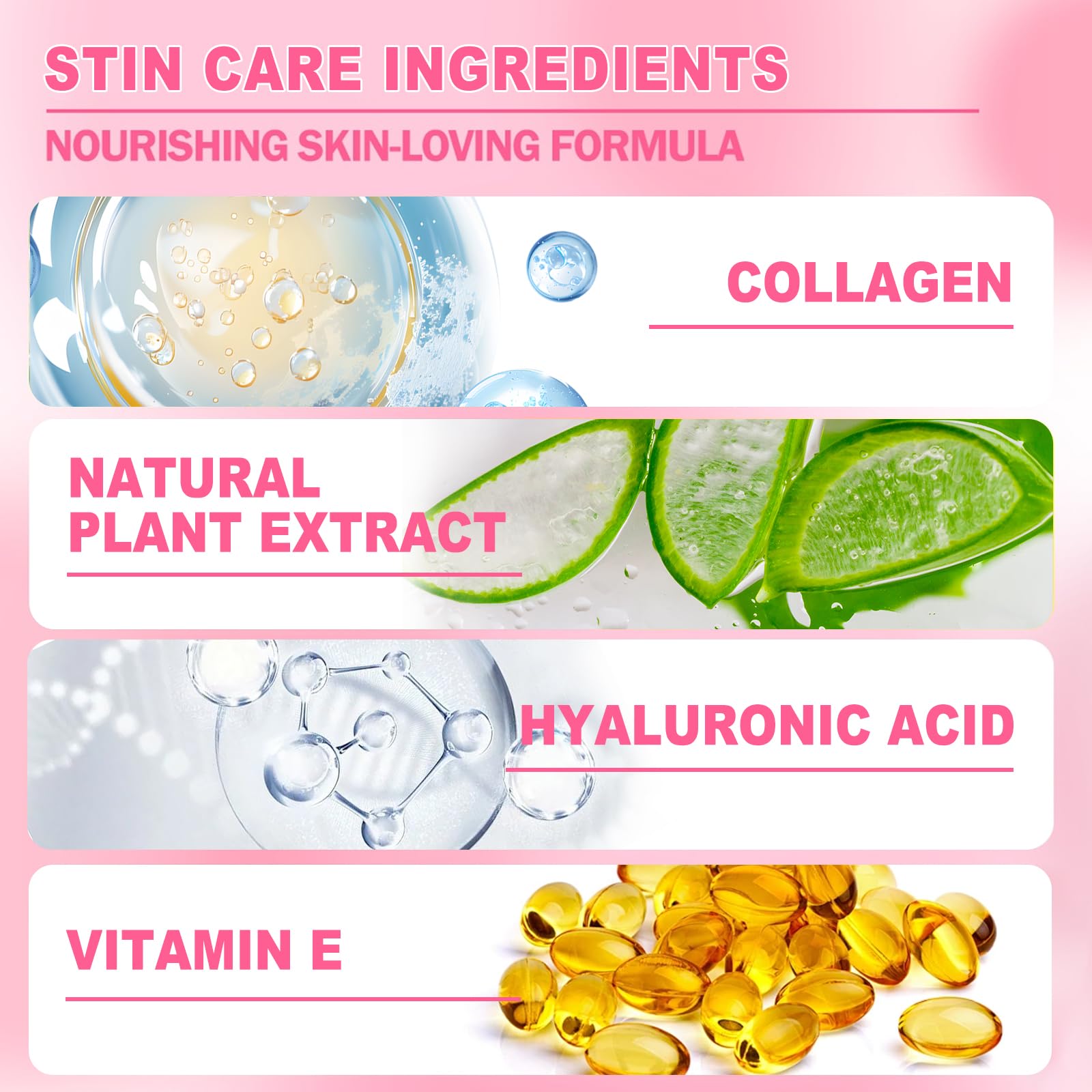 Deepmind ingrédients naturels: collagène végétal, acide hyaluronique et vitamine E.