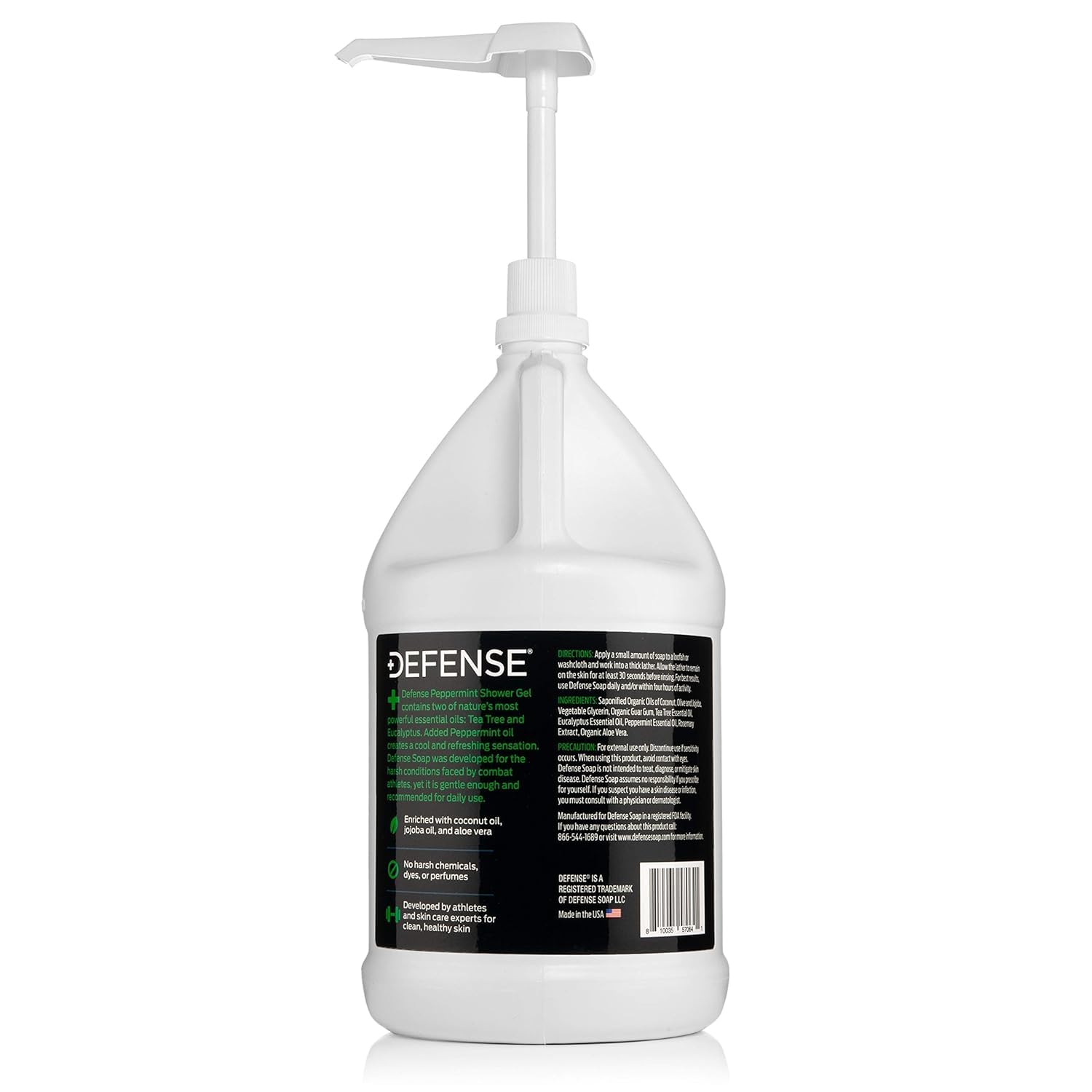 Defense Soap Gel Douche Menthe, huile d'olive pour soutenir la barrière cutanée.