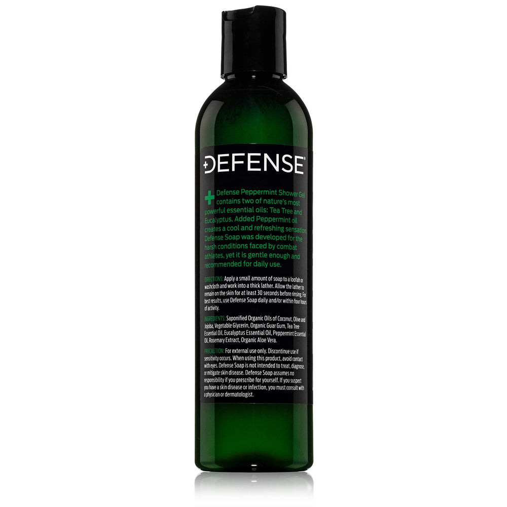 Defense Soap gel douche menthe-poivrée et arbre à thé, rituel d’hygiène quotidien agréable.