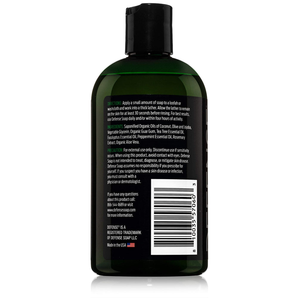 Defense Soap Peppermint Tea Tree Body Wash stored in a gym bag for odor control.