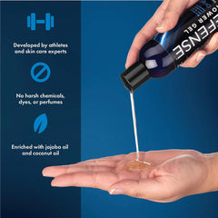 Creamy lather shown while washing arms to emphasize deep cleansing.