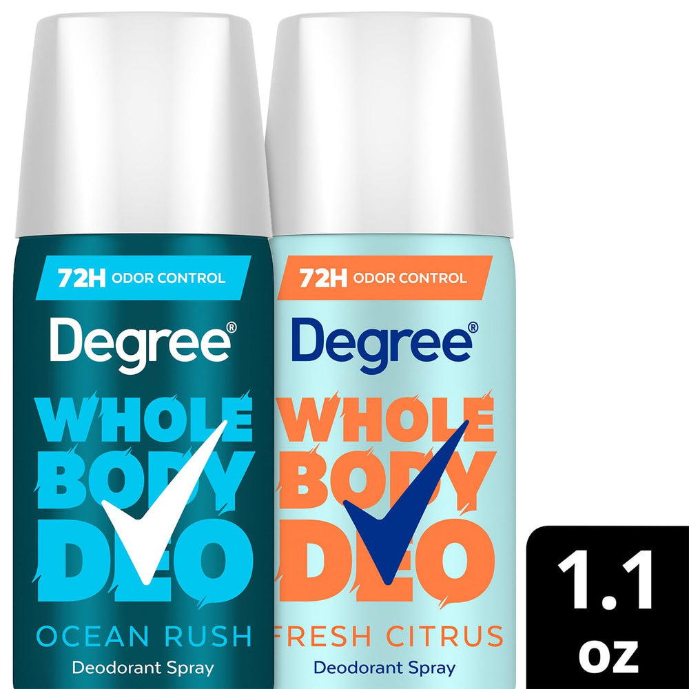 Degree déodorant spray format voyage 33 ml, pratique et sans résidu sur les vêtements.