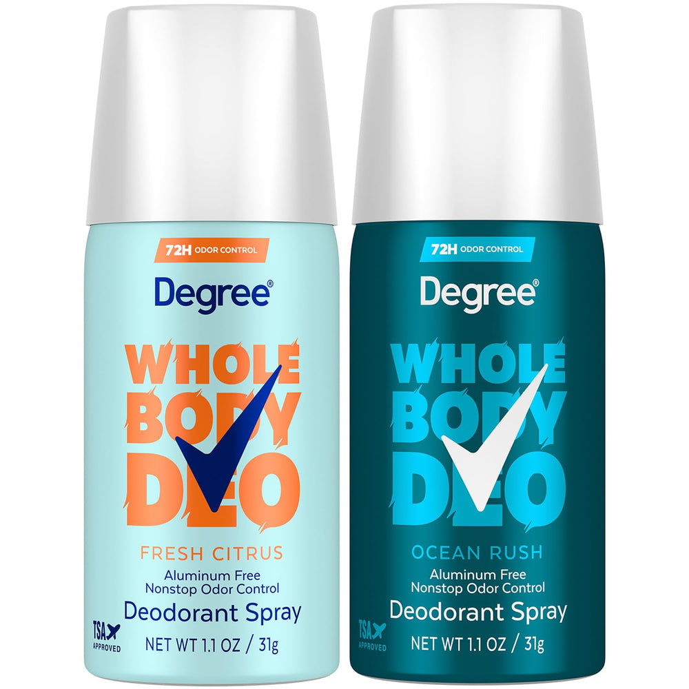 Degree déodorant spray mini-bouteille frais citron, pratique en déplacement et fraîcheur durable.