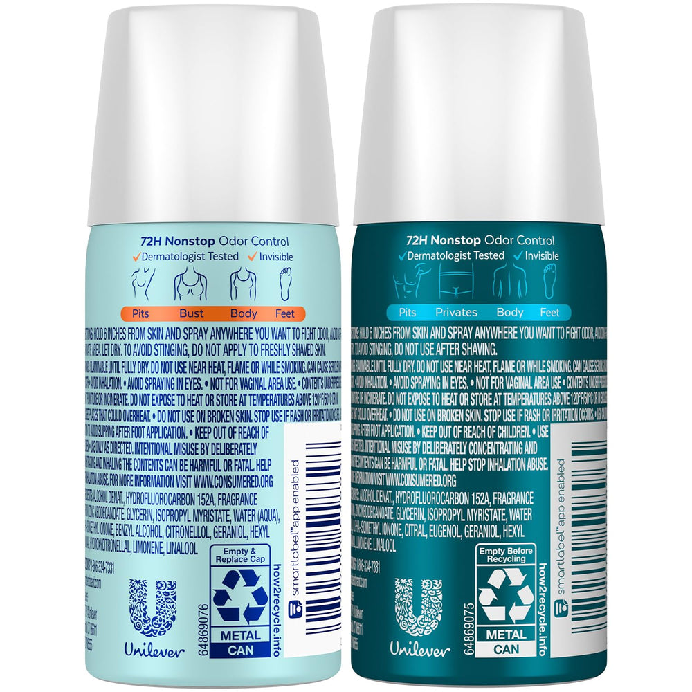 Degree déodorant spray mini-bouteille océan rafraîchissant, idéale pour le sport et la journée.