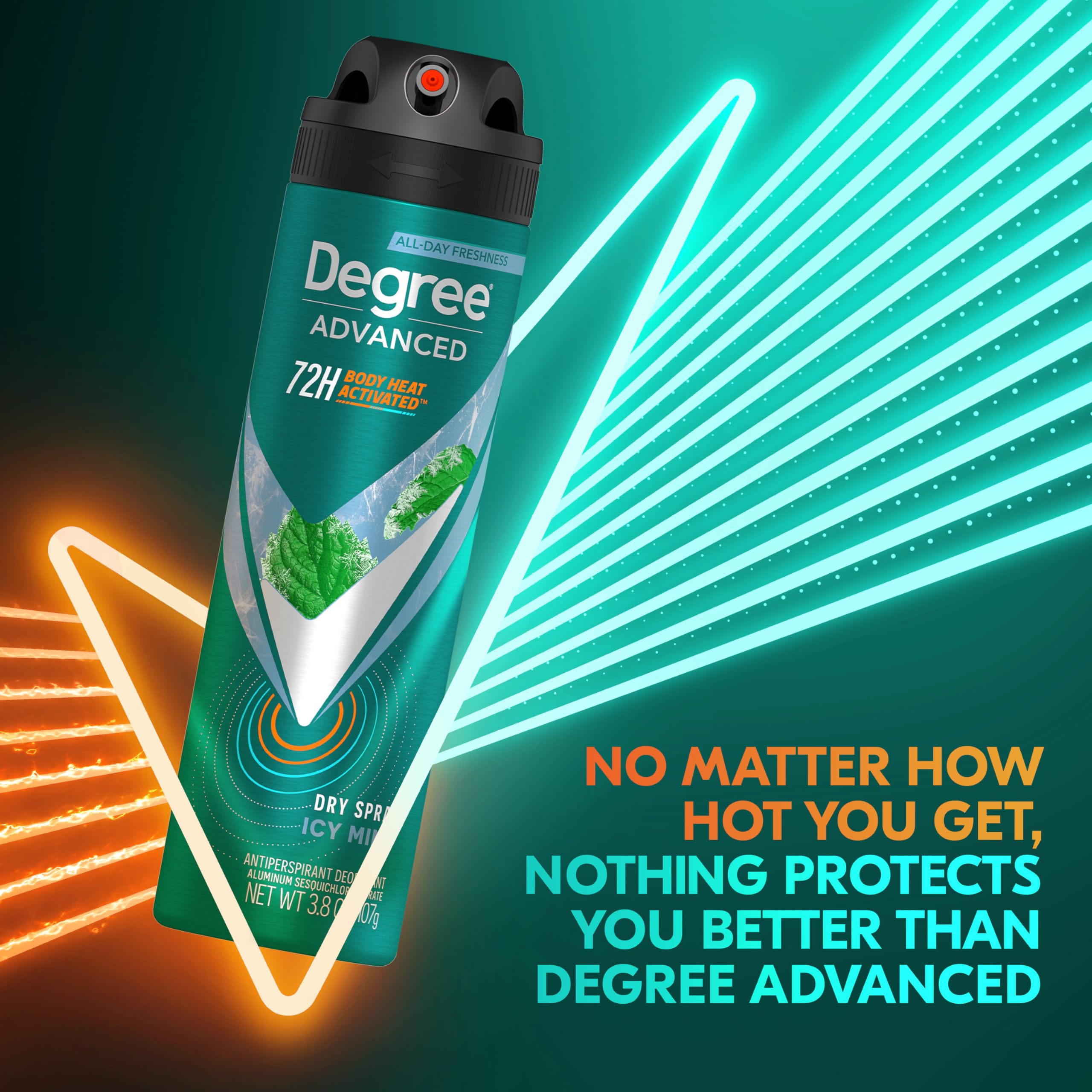 Degree Men Déodorant Spray Menthe Glaciale - capot et aérosol visibles.