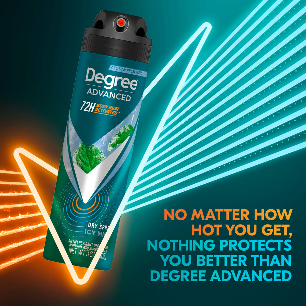 Degree Men Déodorant Spray Menthe Glaciale - capot et aérosol visibles.