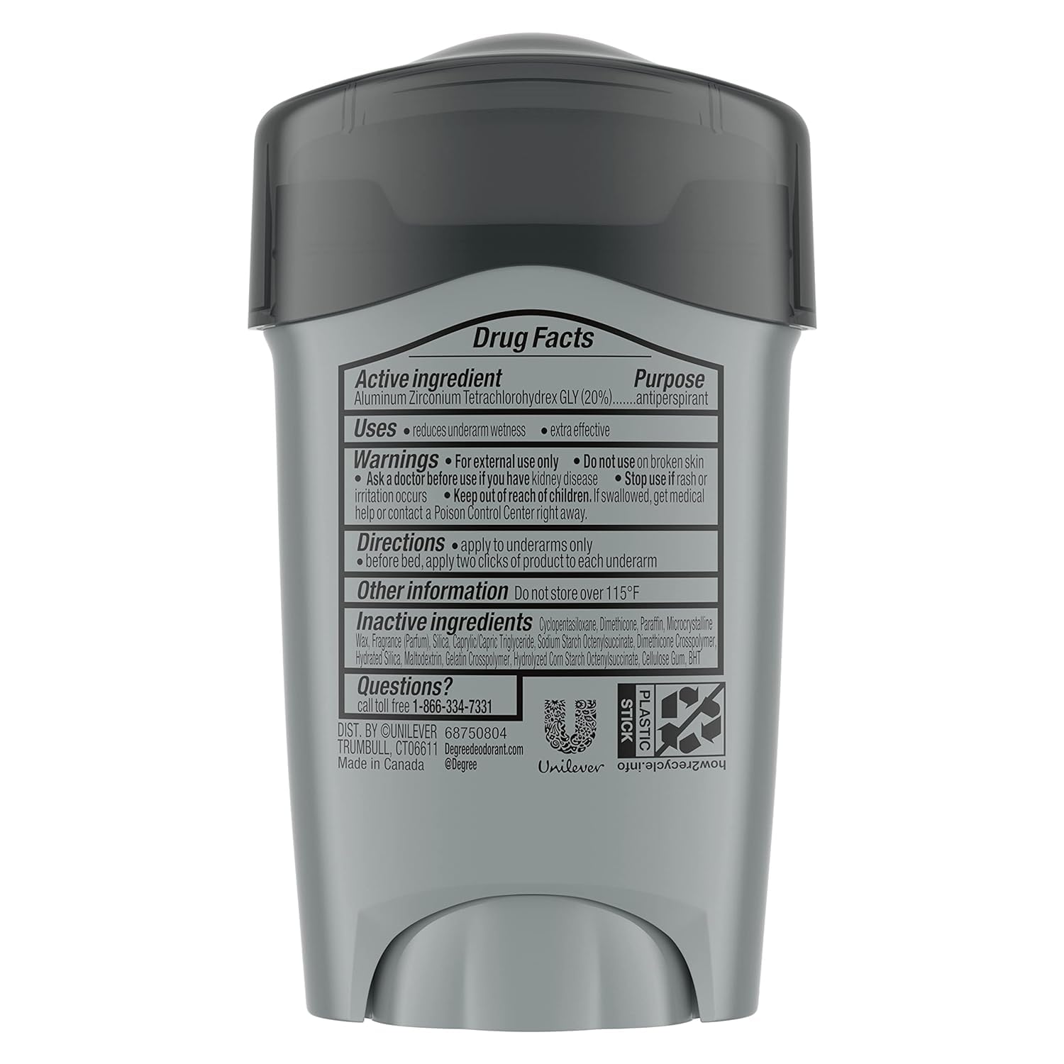 Degree Homme Propre Clinique Antiperspirant, boîte de six pour usage domestique ou voyage.