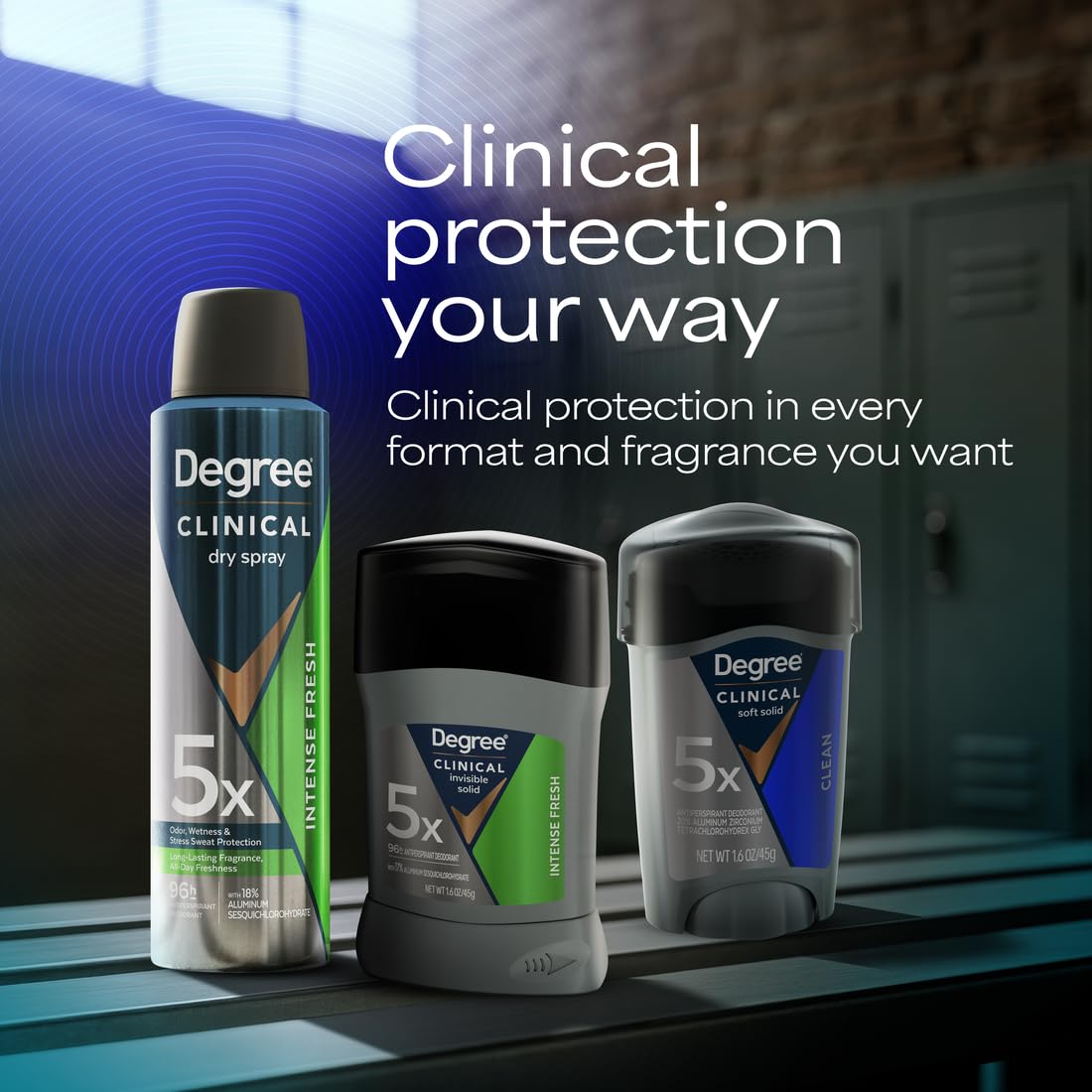 Degree Men Clinical Protection Clean – aisselles sèches et fraîcheur durable au quotidien.