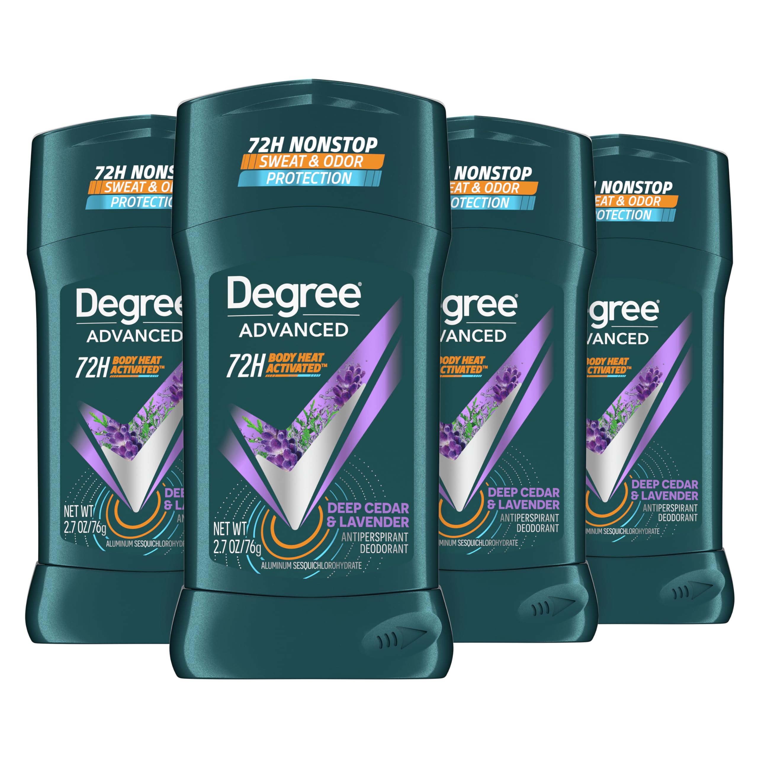 Degree Men Deep Cedar Lavender baton d'antiperspirant prêt à l'emploi.