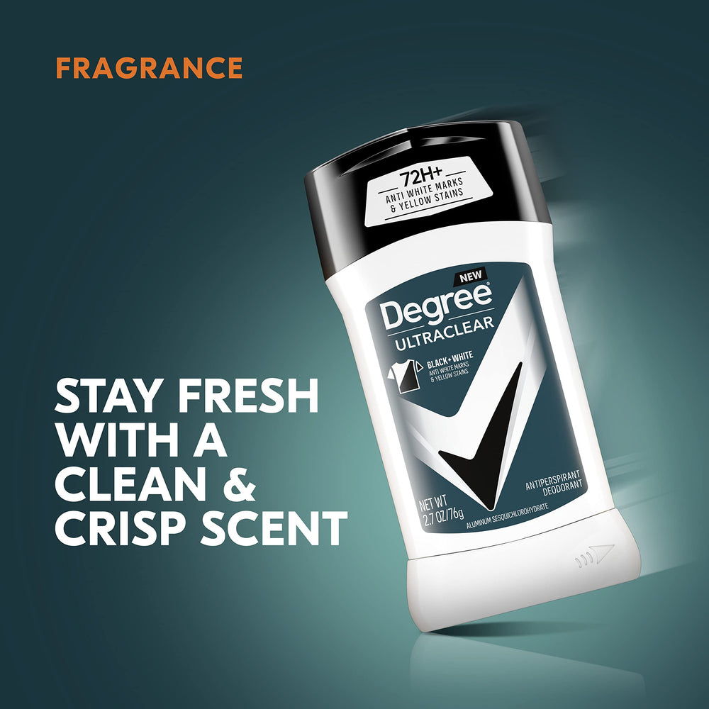 Parfum boisé Degree UltraClear offrant une fraîcheur durable.