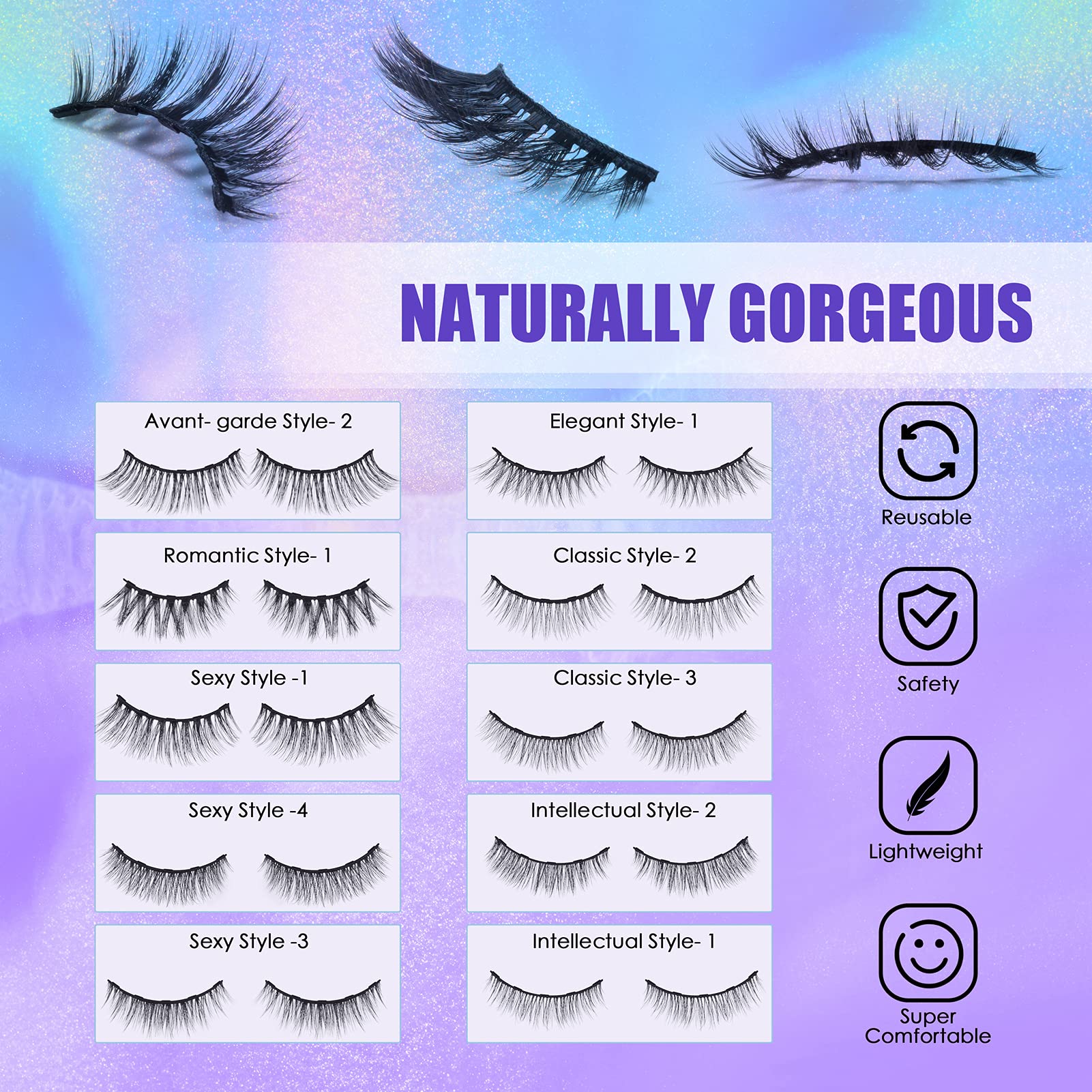 DEJAVIA dix styles: cils magnétiques naturels pour diverses occasions.