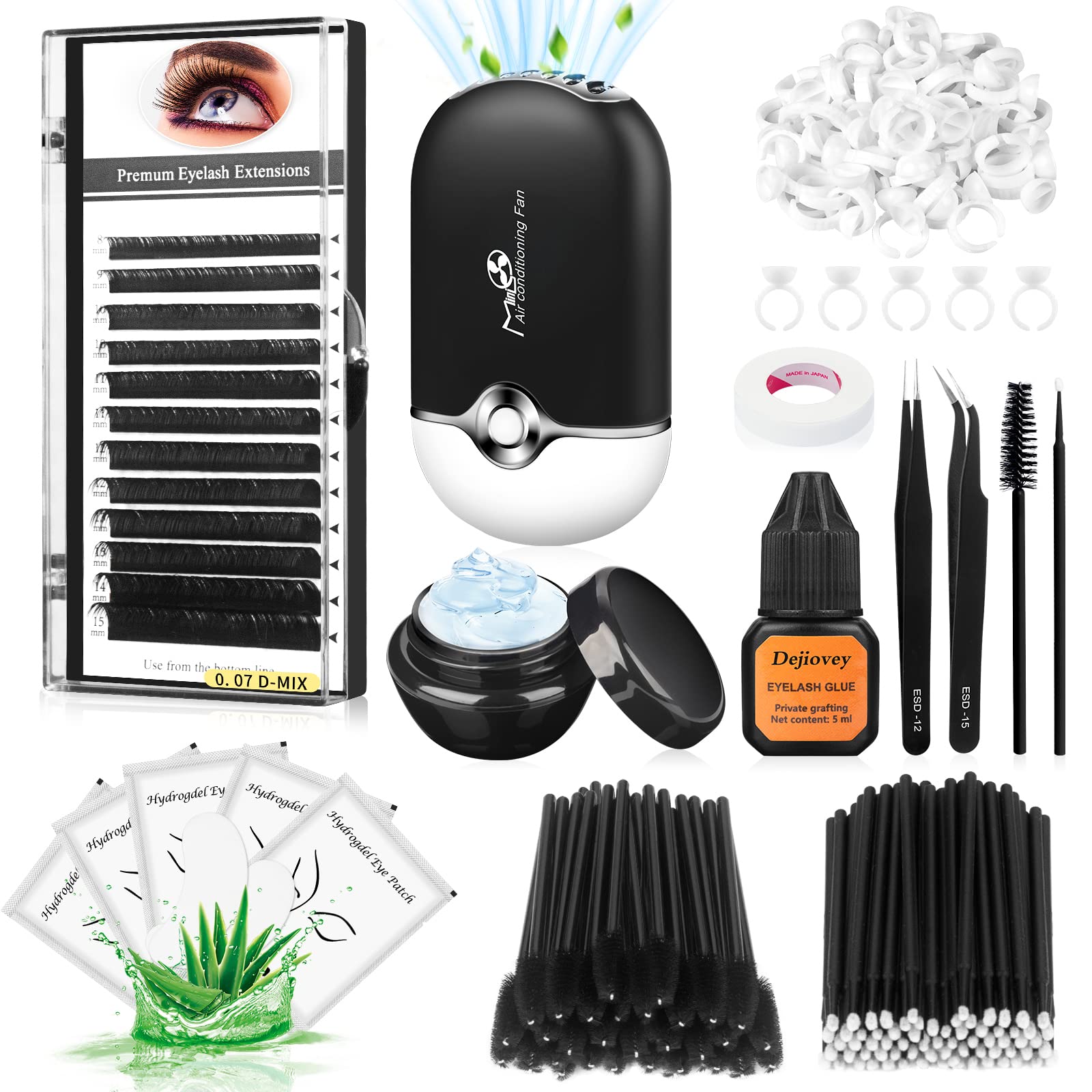 Kit Dejiovey avec ventilateur USB pour le séchage rapide des extensions.