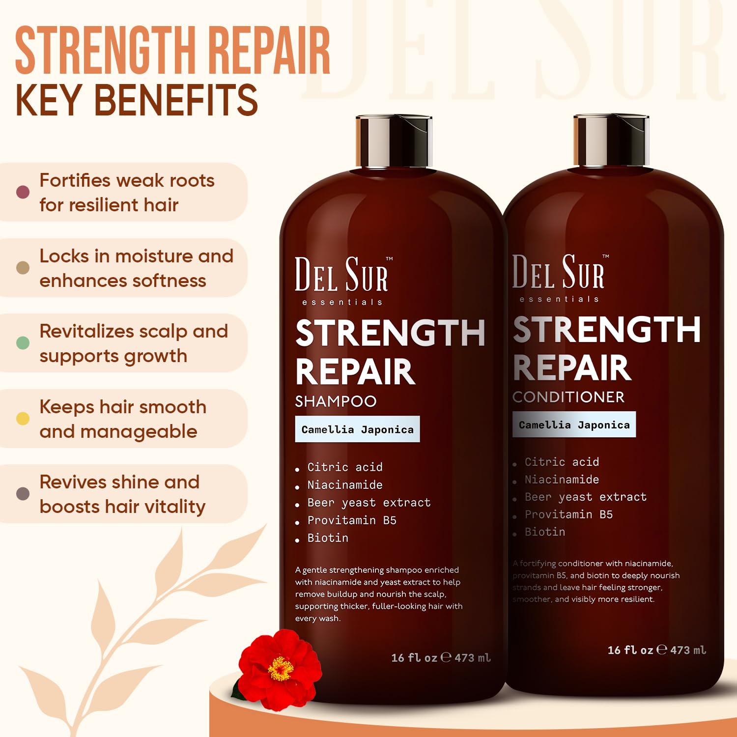 DEL SUR Après-shampoing fortifiant en flacon, démêlage facilité et douceur.