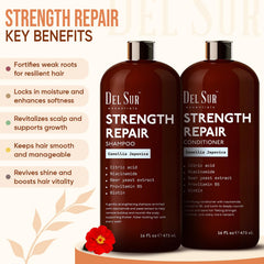 DEL SUR Après-shampoing fortifiant en flacon, démêlage facilité et douceur.