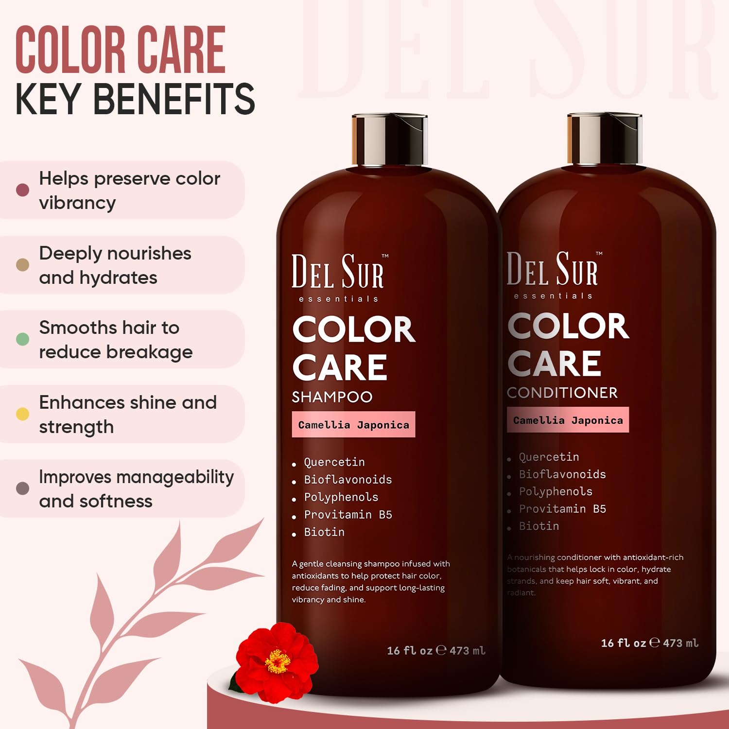 DEL SUR Après-Shampooing à protection couleur, flacon 473 ml, hydrate sans décolorer.