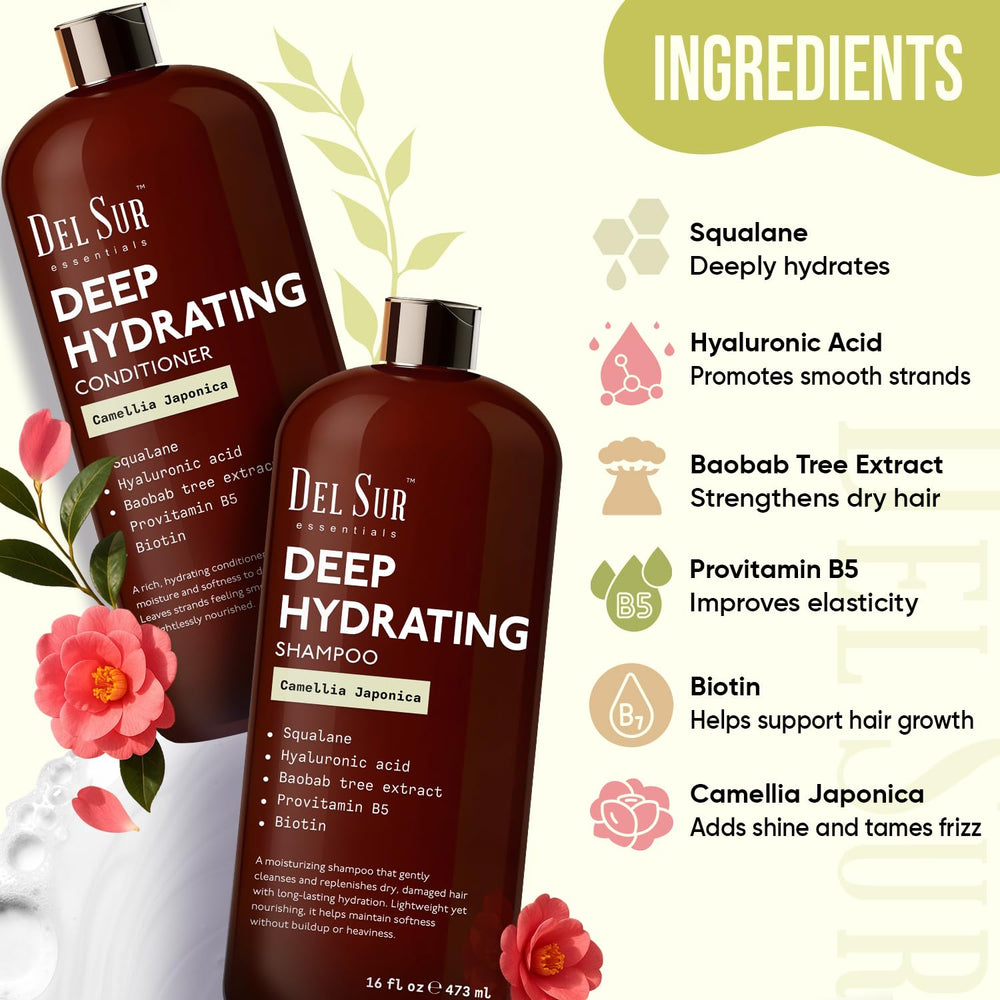 DEL SUR Shampoing camellia japonica offre douceur et brillance naturelle.