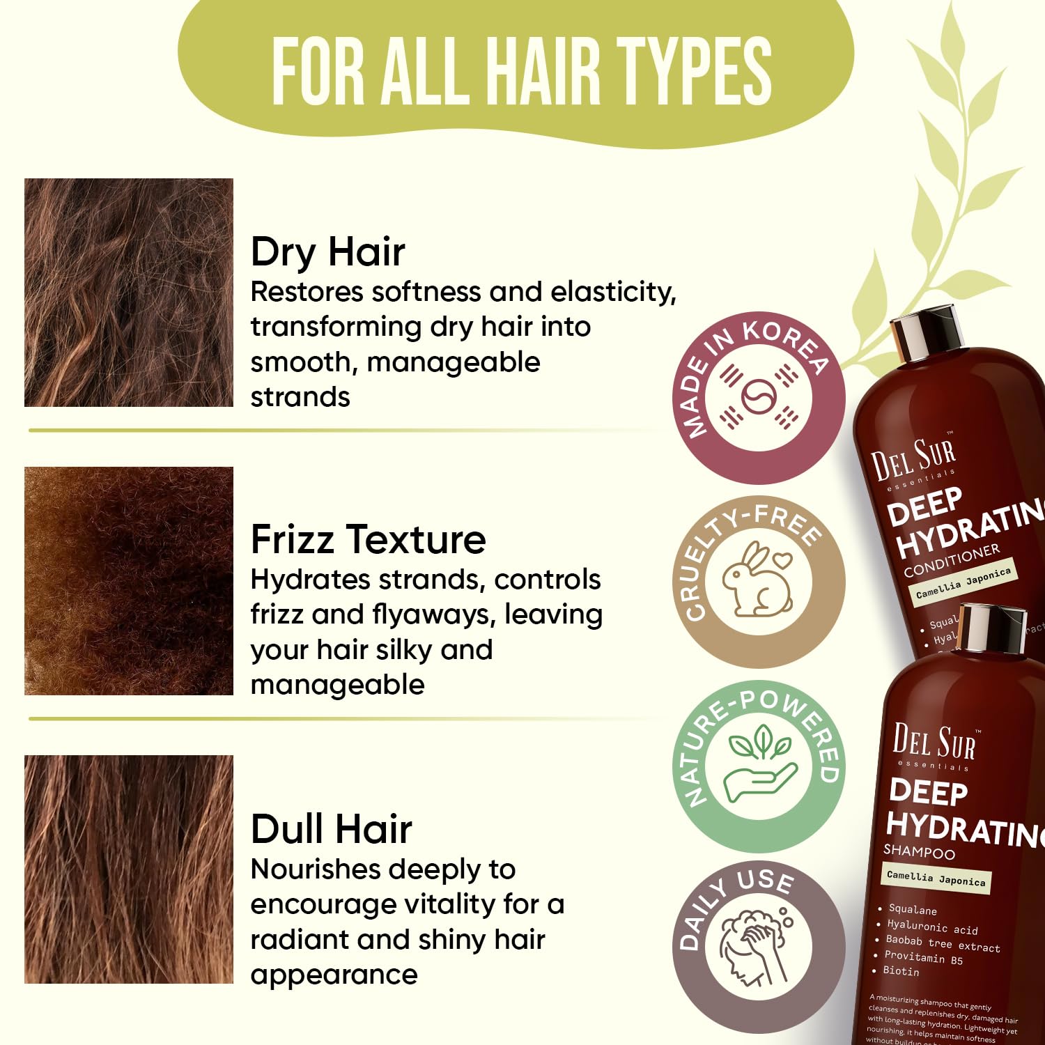 DEL SUR Shampoing squalane assure hydratation légère et durable.